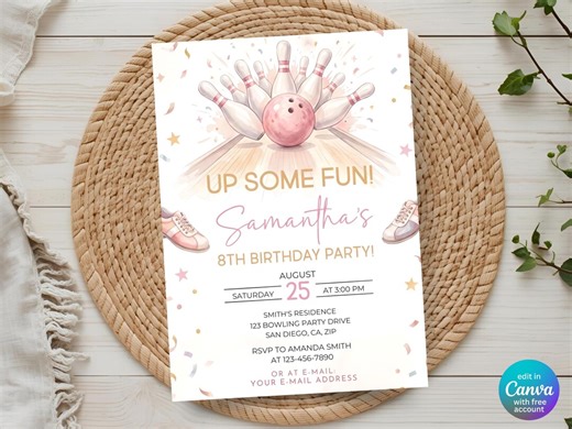 Bowling Birthday Invitation, Bowling Party Invitation, Strike Bowling Birthday Invite, Bowling Alley Birthday Party Invite Kids - Etsy