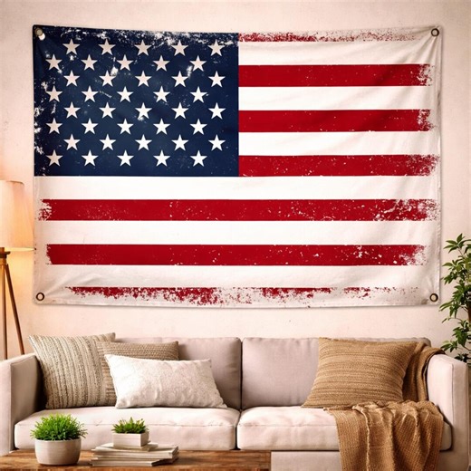 American Flag Wall Tapestry, Distressed USA Flag Hanging, Patriotic Wall Decor, 4th of July Decor, Rustic American Flag Rug - Etsy