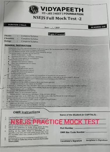 NSEJS MOCK TEST 3 QUESTION PAPER #shorts #viral #pw