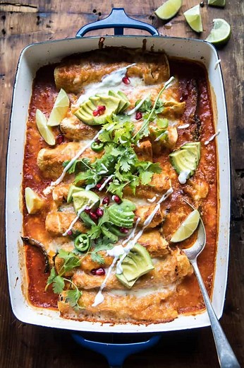 Spicy Poblano, Black Bean, and Quinoa Enchiladas.
