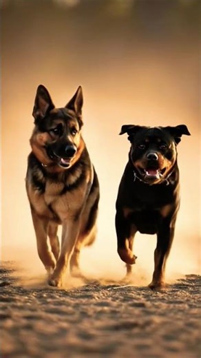 #German shepherd and Rottweiler running