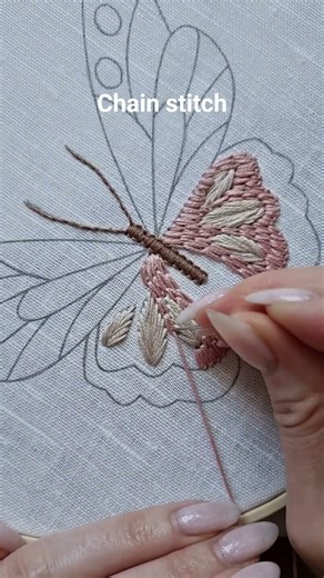 Chain stitch butterfly wings 🦋🧵Butterfly 4 pattern ✨ #embroidery #tutorial #diy #handmade #craft