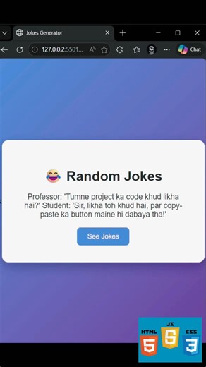 🚀I built a Random Jokes Website using HTML, CSS & JavaScript 💻 #tech #coding#shorts #developer