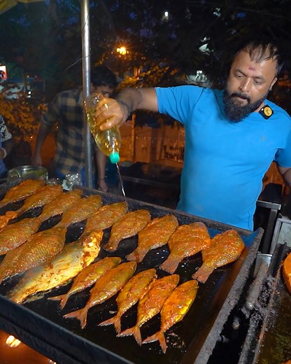 12M views · 162K reactions | Bangalore Fish King Making Biggest Tawa Masala Fish Fry Rs. 50/- Only | India Eat Mania | Facebook