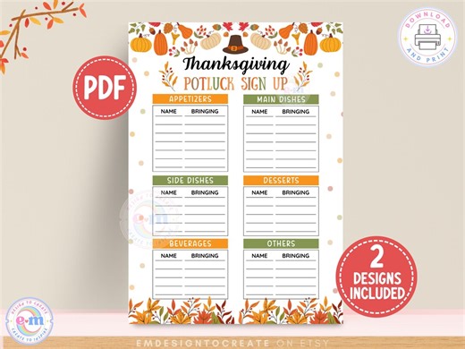 Thanksgiving Potluck Sign up Sheet Printable, Fall Potluck Signup Sheet for Office, Church, Family Gathering, Friendsgiving Party Food Form - Etsy