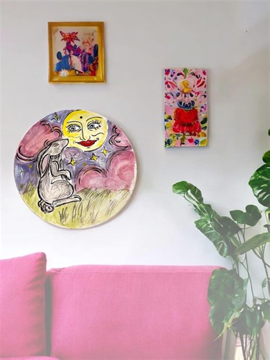 Ceramic Plate Hand Painted:moon Gazing Decorative Wall Hanging Plate - Etsy