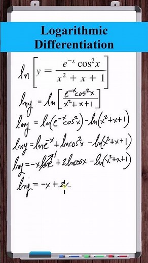 Logarithmic Differentiation | y=[(e^-x)*(cosx)^2]/(x^2+x+1)
