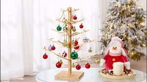 Roowest 29.53 Inch Christmas Tree Ornament Stand Holder with Arms Wooden Christmas Crafts Tree Shaped Ornament Display Stand for Counter Desktop Xmas Holiday Party(Fixed Style)
