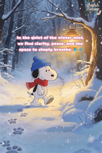 Snoopy walks through the misty winter path, his paws pressing softly into the fresh snow. The world is still and peaceful, as the glow of the lantern guides his way through the silence. In moments like this, we are reminded that sometimes, stillness is the answer we’ve been searching for. 🐾🌲 | Joyful Season
