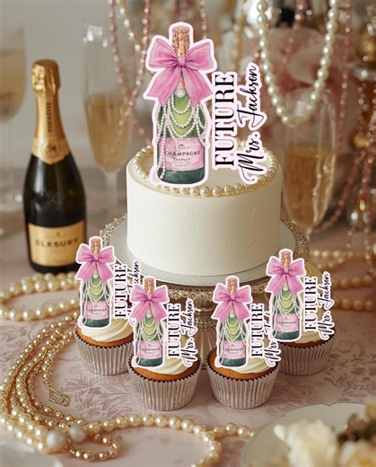 Cheers to the Bride Cake Topper | Champagne & Pearls Personalized Topper | Bridal Shower Cake Topper | Glam Celebration Cake Decor - Etsy