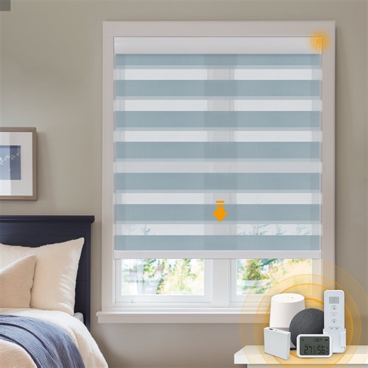 Keego Smart Motorized Zebra Shades Work with Wi-Fi Intelligent Sensor Shades with Remote Window Blinds work with Alexa Google for Smart Home Office,27"Wx44"H(SodaBlue, Light Fithering)