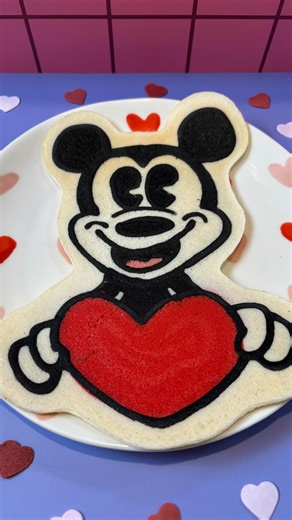 Pancake Art by Get Caked LA on Instagram: "Valentine’s Day in LA, Mickey Mouse pancake art edition ❤️ #valentines #mickey #love #breakfast #party"