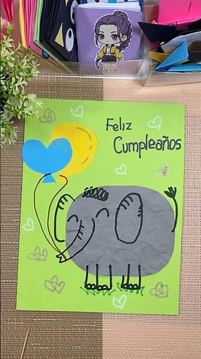 ¡Hermosa Tarjeta de Cumpleaños de Elefante Tierno! 🐘✨ Manualidad fácil para niños | Burrikiki