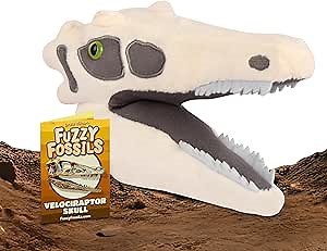 GIANT MICROBES Fuzzy Fossils Velociraptor Plush, Dinosaur Stuffed Animal, Stuffed Dinosaur Plush, Velociraptor Toy, Dinosaur Toy, Dinosaur Skull Decor, Dinosaur Pillow, Paleontologist Gifts
