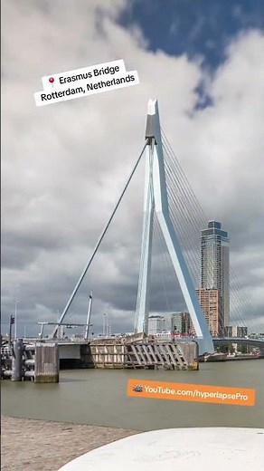 Erasmus Bridge timelapse hyperlapse, spanning Maas River in Rotterdam, Netherlands