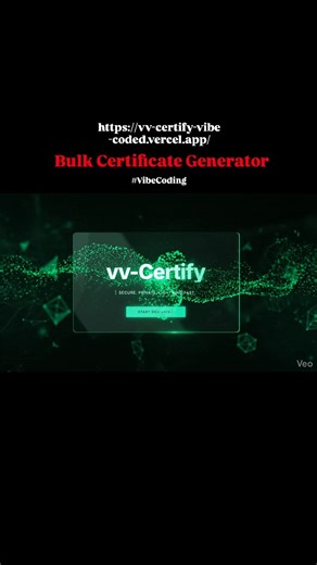 Explore with Vvn on Instagram: "Vv-certify Bulk certificate generator.. Steps: 1. Upload certificate design 2. Upload the Data in CSV format 3. Add text field 4. Once make sure every word is perfectly fit inside the given space ( you can check it by clicking preview) 5. Click generate Done #vibecoding #website #certificate #computersci"