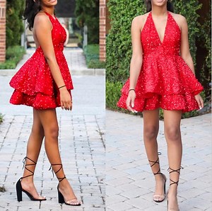 Watch Tiered Sequin V Neck Short Prom Dresses for Teens 2023 Sexy on Amazon Live