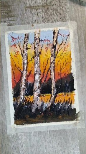 How to draw a birch tree scenery in oil pastel #art #artistpassion