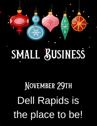 🎉 Happy Small Business Saturday, Dell Rapids! 🎉 From all of us at the Dell Rapids Chamber of Commerce, we want to wish every one of our amazing small businesses the BEST of luck today! Our local shops, makers, and entrepreneurs show up for this community all year long—supporting our events, cheering on our fundraisers, and helping make Dell Rapids such a vibrant place to live. ❤️ So today, let’s show them some love! Grab a friend, grab a coffee, and get out there to shop, explore, and support 