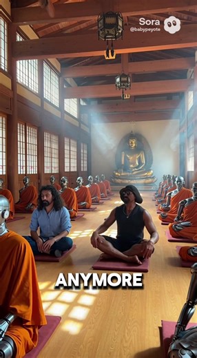 I couldn’t become a Buddhist monk like my friend Isaiah… the hamburgers kept calling my name. 🍔😂 So my friend @isaiahharrellmusic and I tried meditating at a Buddhist monastery… Everything was peaceful.Incense in the air.Quiet meditation. But there was one strange detail… The monastery was full of humanoid robot monks sitting perfectly still in meditation. After about five minutes I stood up and said: “I can’t do this anymore! I’m hungry and sleepy. These robots were PROGRAMMED with enlightenm