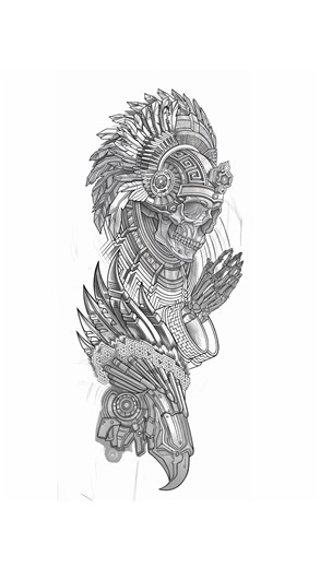Mike Cole • Geometric Artist on Instagram: "Aztec God of Death for @anthony8nine 🙌 Was supposed to start this today but my printer stopped working this morning! Rescheduled and went and got a new printer. Stay tuned for this Saturday when this piece commences! @fusion_ink @fusionink_pro @neumatattoomachines #aztecart #aztectattoo #aztecgod #mechmastermike #geometricalart"
