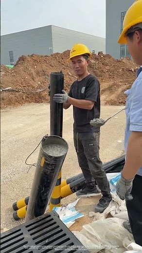 Pour Concrete Into Steel Pipe Barriers | Reinforce Bollards For Factory Road Safety