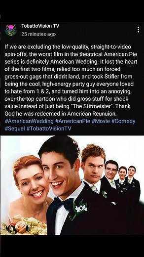 He was redeemed in American Reunuion. #AmericanWedding #AmericanPie #Comedy #TobattoVisionTV