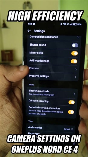 #shorts High Efficiency Camera Settings On Oneplus Nord Ce 4/5