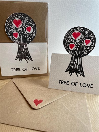 Tree of Love Linocut and Letterpress Card - Valentines, Birthday or Anniversary? - Etsy UK