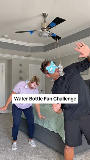 Blindfolded Water Bottle Fan Challenge! 🤣 Wait til we do 3 bottles at once.. LOL! | Team Balmert