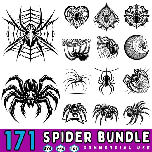 171 Spider SVG Bundle: Creepy Spider Clipart, Web Silhouette Art (commercial Use) - Etsy Canada
