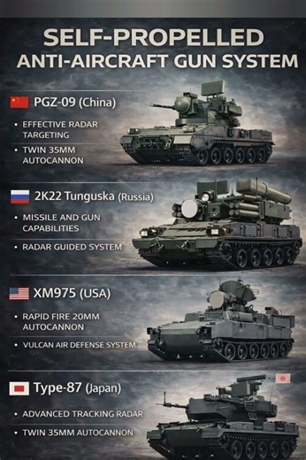 🛡️⚡ Self-Propelled Anti-Aircraft Gun Systems Comparison🇨🇳 PGZ-09 vs 🇷🇺 2K22 vs 🇺🇸 XM975 vs🇯🇵 Type 87