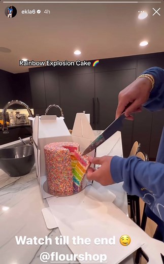 @Eric Kendricks cutting our signature Rainbow Explosion Cake!!! 🥳🌈 #flourshop #erickendricks #rainbowcake #cake #rainbow #rainbowexplosion #rainbowexplosioncake #cakecutting #sprinkles #sprinklesandsmiles #la