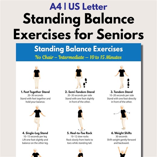 Standing Balance Exercises for Seniors, Stability & Fall Prevention, Beginners Printable Workouts - Etsy UK