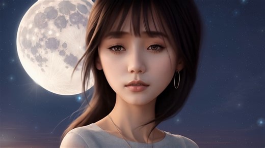 Ai Generated, Full Moon, Girl. Free Stock Video