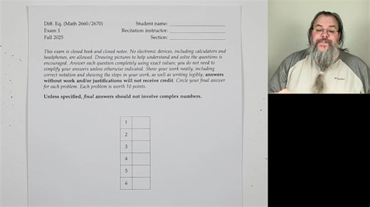 Diff Eq, Exam 1 walkthrough (Fall 2025)
