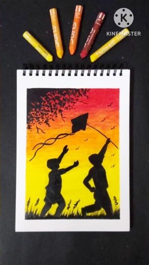 Kite Flying Scenery Drawing Tutorial - Step by Step #shorts #drawing #art #painting