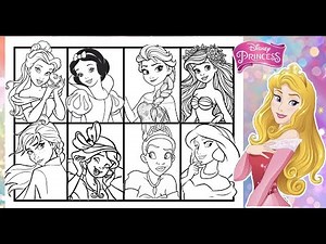 Disney Princesses FACES Together Coloring ARIEL ANNA ELSA TIANA BELLE SNOW WHITE JASMINE - Markers