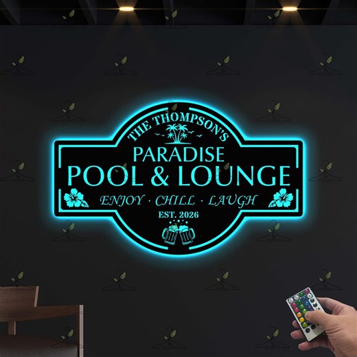 Personalized LED Neon Pool Lounge Sign, Custom Lighted Backyard Bar Decor - Etsy