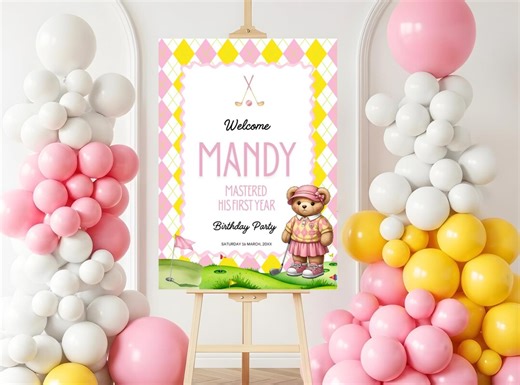 Golf Theme Party Signs Printable | Golf Birthday Decor | Par Tee Party Signs | Mastered First Year | Editable Canva Signs - Etsy