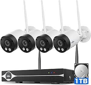 Hiseeu 4K/8MP Wireless Security Camera Outdoor, 5G/2.4G WiFi Pro Camera System for Home Security, 4 Cam-Kit, Color Night Vision, Motion Detection, 2-Way Talk, Expandable 16CH NVR, 1TB, No Subscription