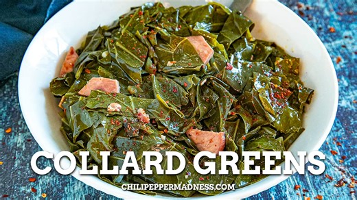 2K views · 28 reactions | Learn how to cook collard greens the ultimate way, cooked low and slow with bacon, ham, and spices for the most tender greens and to-die-for pot likker. You'll never want them any other way.  GET THE RECIPE: https://www.chilipeppermadness.com/recipes/collard-greens/ | Chili Pepper Madness - Recipes & More from a Gourmet Chilihead | Facebook