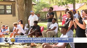 ICYMI: East Poinsett County's JaMarkius Garrett made it official last night, signing with UAPB. Garrett was a force on EPC's offensive and defensive lines last season, helping the Warriors to 10 wins and a state semifinal appearance. See more K8 athletes who have signed to play college sports here: https://www.kait8.com/2022/11/10/region-8-hs-athletes-sign-play-college-sports-2022-2023/ | Football Friday Night