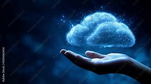 Businessman hand holding Cloud computing technology internet storage network. Cloud service, Cloud technology, and Cloud storage Concept. Stock Video