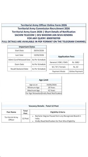 📢 Territorial Army Officer Recruitment 2026 | Online Form 2026 | Full Details