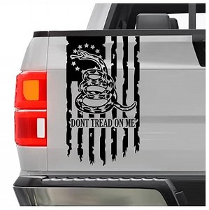 Graphics Dont Tread On Me Gadsden Flag Distressed American USA US Flag Truck Tailgate Vinyl Decal Compatible with Most Pickup Trucks Rattlesnake Decal (10" x 18", Black)