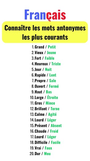 Les mots antonymes les plus courants en français