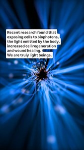 LIGHT AND LIFE Recent research found that exposing cells in vitro to biophotons increased cell regeneration in connective tissue and wound healing. Biophotons are the ultraweak ultraviolet light that is emitted from every living cell. Researched for decades, biophotons seem to be coherent like a cellular communication network. In this research study, the biophoton exposure in water lead to the highest levels of cell regeneration and wound healing. Again, water seems to acting as a bridge for fre