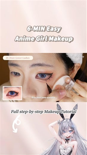 6 MIN Easy Anime Girl Makeup 💙🐰 #animemakeup #cosplaymakeup