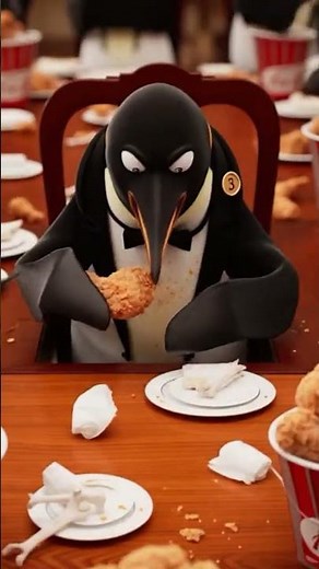 Funny Penguin hungry eating no limit fried chicken